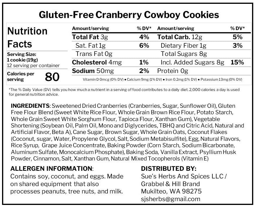 Grabbel & Hill Gluten Free Cranberry Cowboy Cookies.